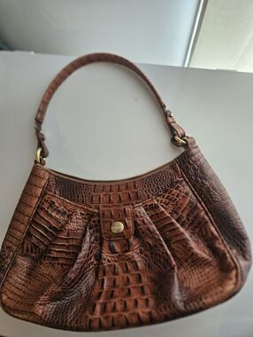 BRAHMIN Val Pecan Melbourne Croc Embossed Leather Shoulder Handbag Purse